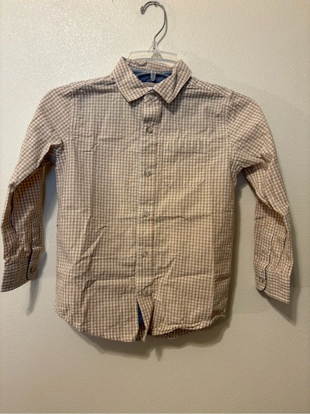 Gymboree Beige and White Check Button-Down Shirt